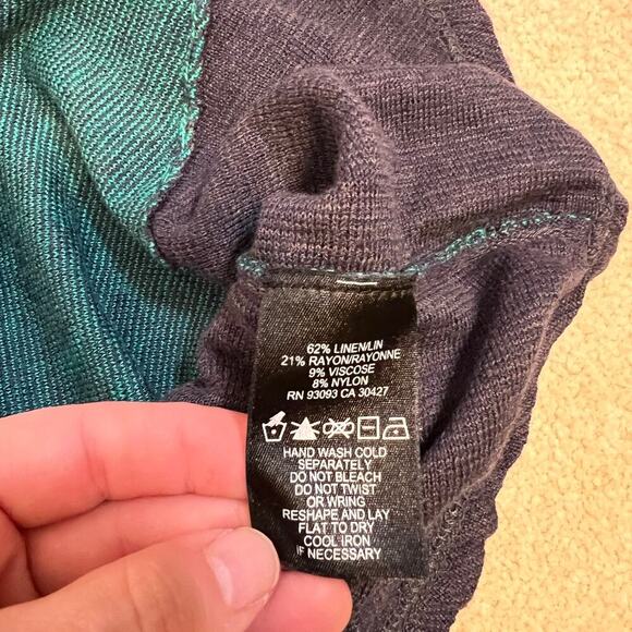 Nic + Zoe Linen Blend Essence Cowl Neck Tunic Jade Green and Navy Size Medium - Picture 7 of 8